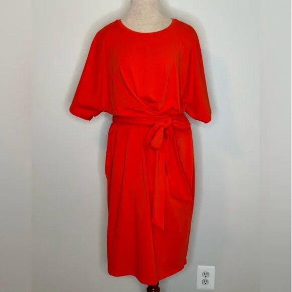 Eloquii Women's Plus Size Cross Front Flutter Sleeve Sheath Orange Dress Size 16 - Picture 2 of 6